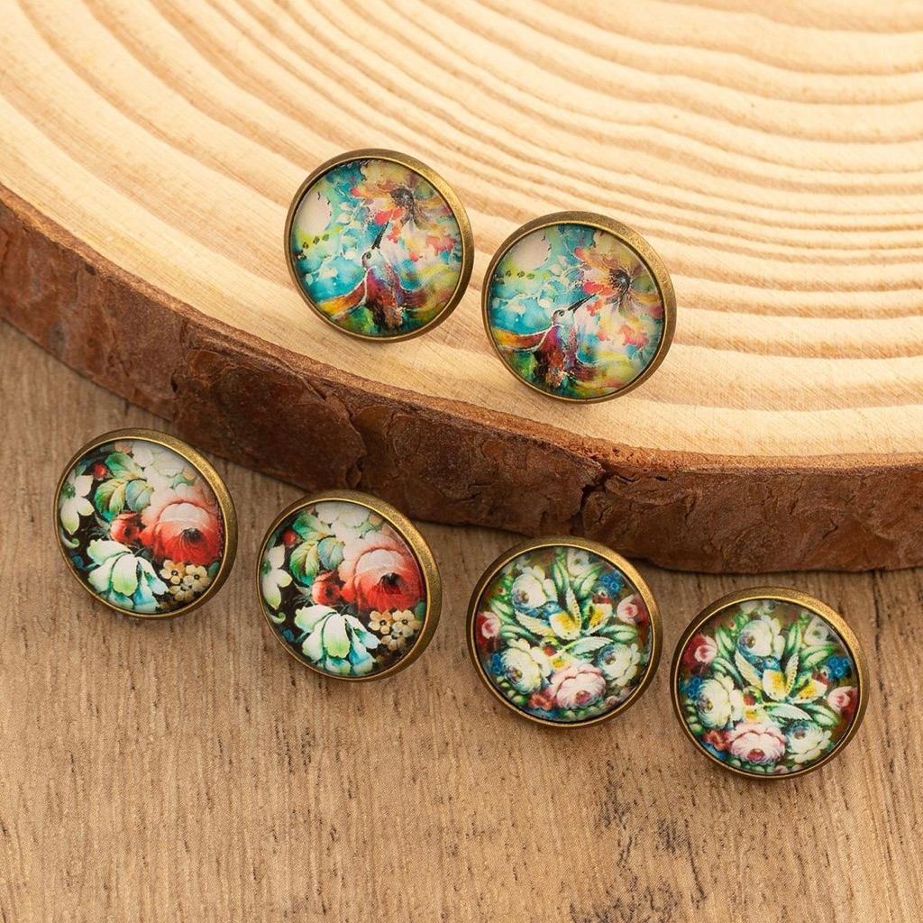 Vintage Floral Art Earrings Set